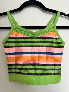 AGR Striped Knit Cami Tank in Lime, Pink & Orange